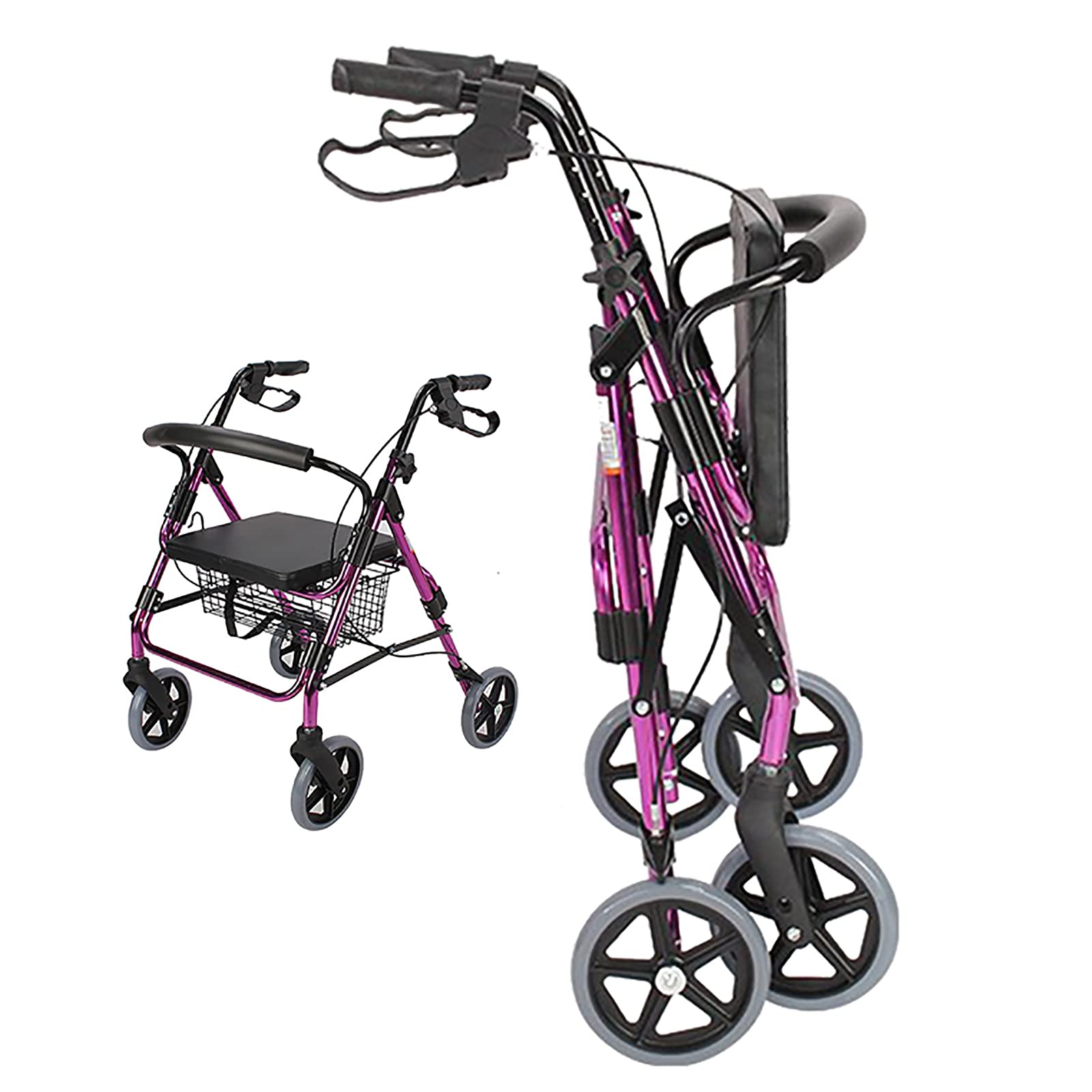 Amazon.co.jp: 折り畳み式歩行器 歩行器 座席と8インチの車輪付き 紫色